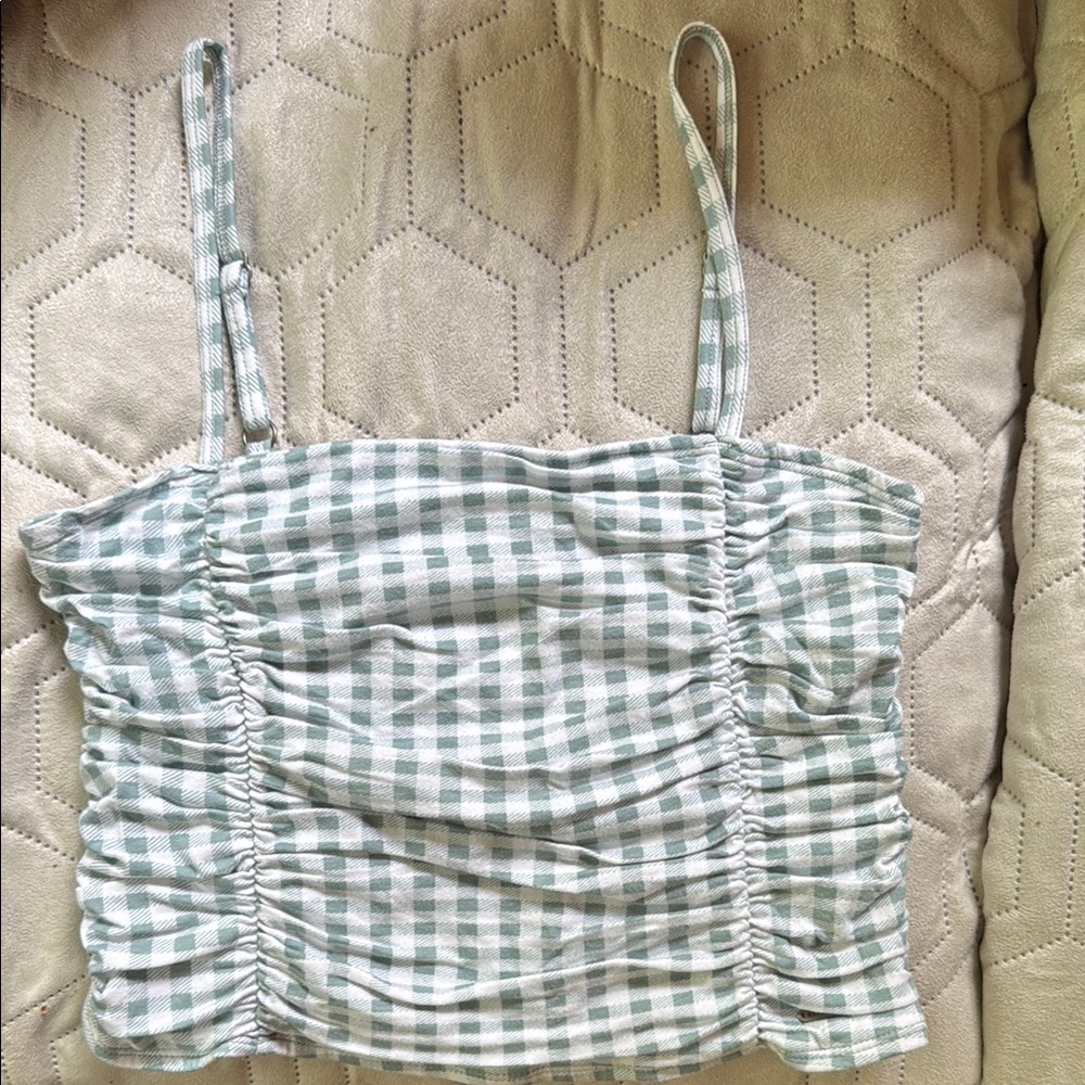 Hollister Mint and White Ruched Cropped Cami